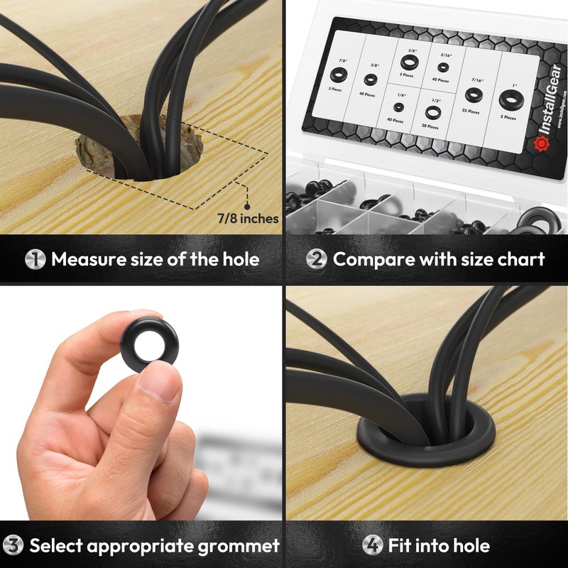 InstallGear 180pc Assorted Rubber Grommet Kit - 8 Sizes (1/4", 5/16", 3/8", 7/16", 1/2", 5/8", 7/8", 1") | Car Grommet Kit Assortment Rubber Wire Grommets for Wiring Automotive - Image 3